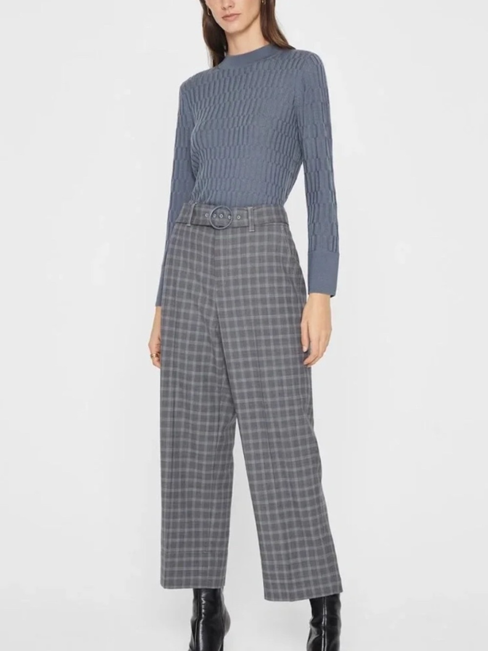 Club Monaco High-Waist Gray Plaid Wide-Leg Pants Size-4 Corporate Chic
